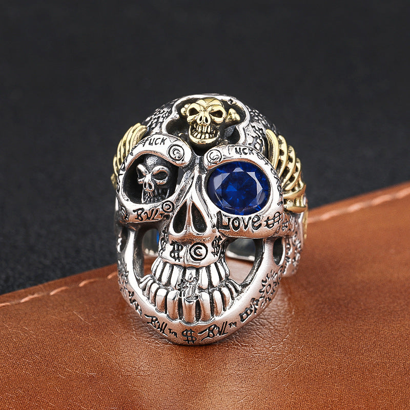 Mens Fashion Simple Dominant Skull Shape Sterling Silver Ring.