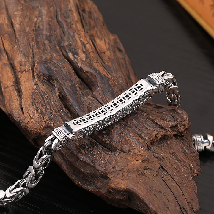 925 Sterling Silver Keel Chain Bracelet - Thai Silver Retro ID Bracelet.