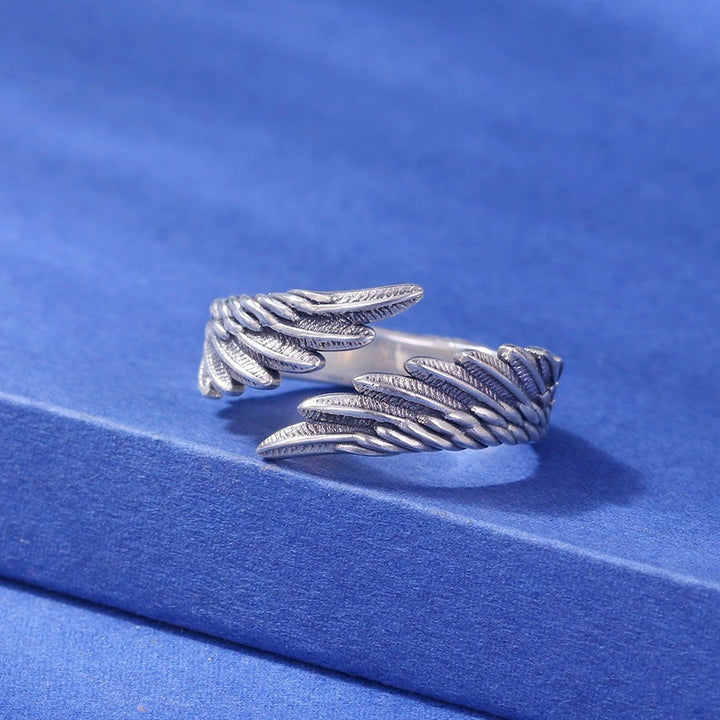 925 Sterling Silver Angel Wing Ring - Adjustable Feather Ring.