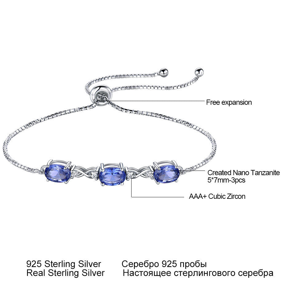 Blue Crystal Adjustable Bracelet 925 Sterling Silver Women