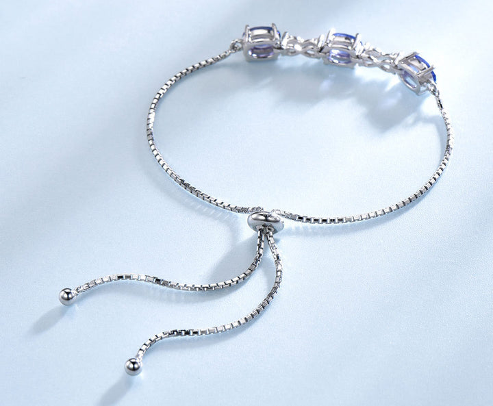Blue Crystal Adjustable Bracelet 925 Sterling Silver Women