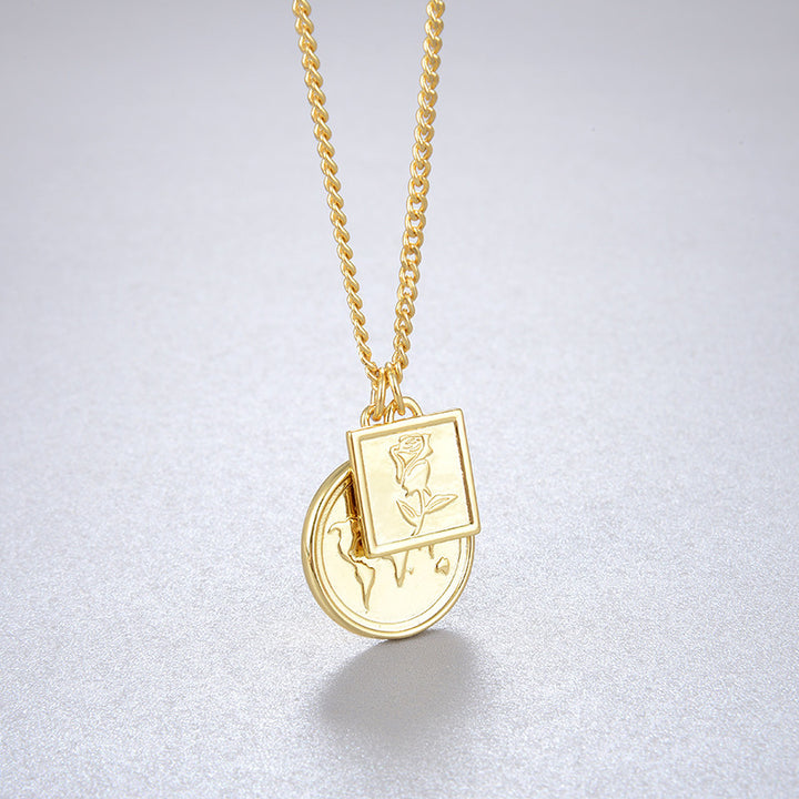 Retro Rose Coin Pendant - 925 Silver or Gold Plated Necklace for Women