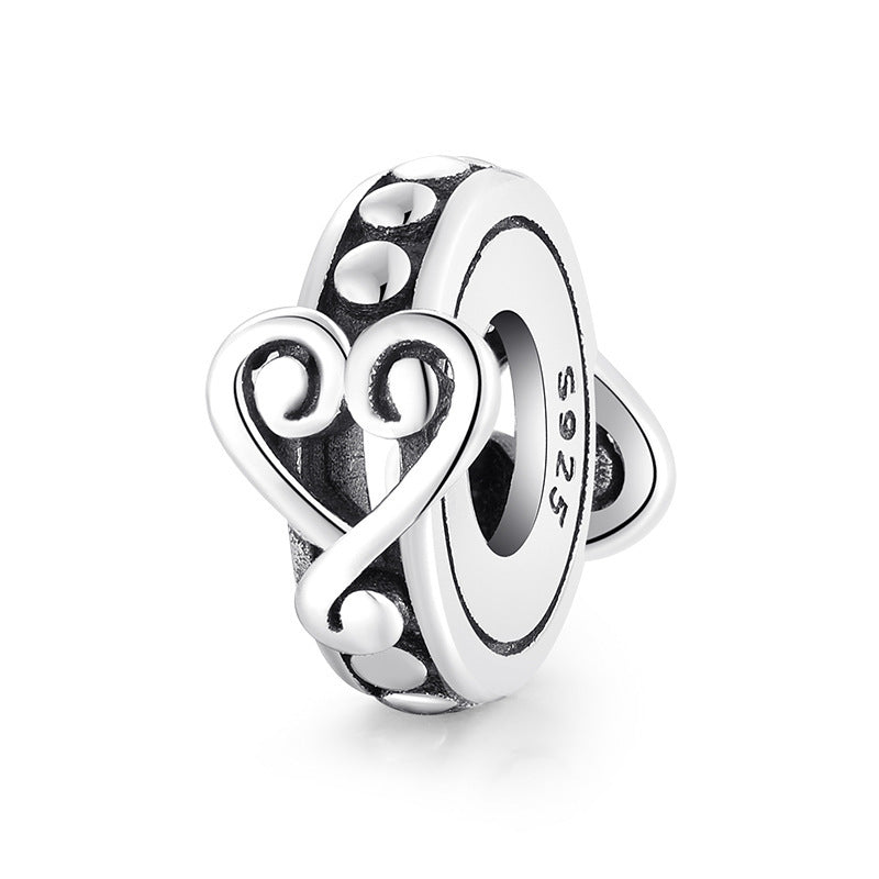 S925 Sterling Silver Beads Handmade DIY Bracelet Accessories Love Beads Silver Jewelry Spacer.