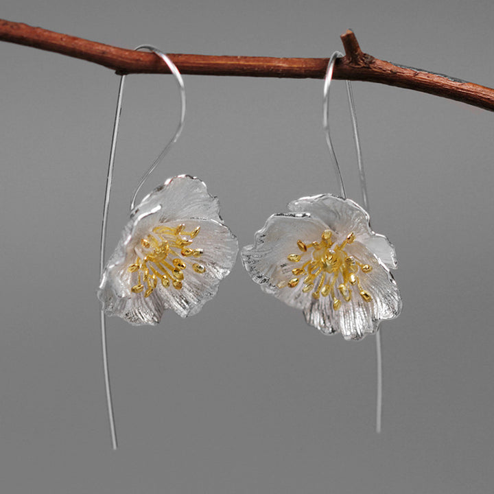 925 Sterling Silver Flower Earrings - Daisy Drop Earrings with Gold Center.