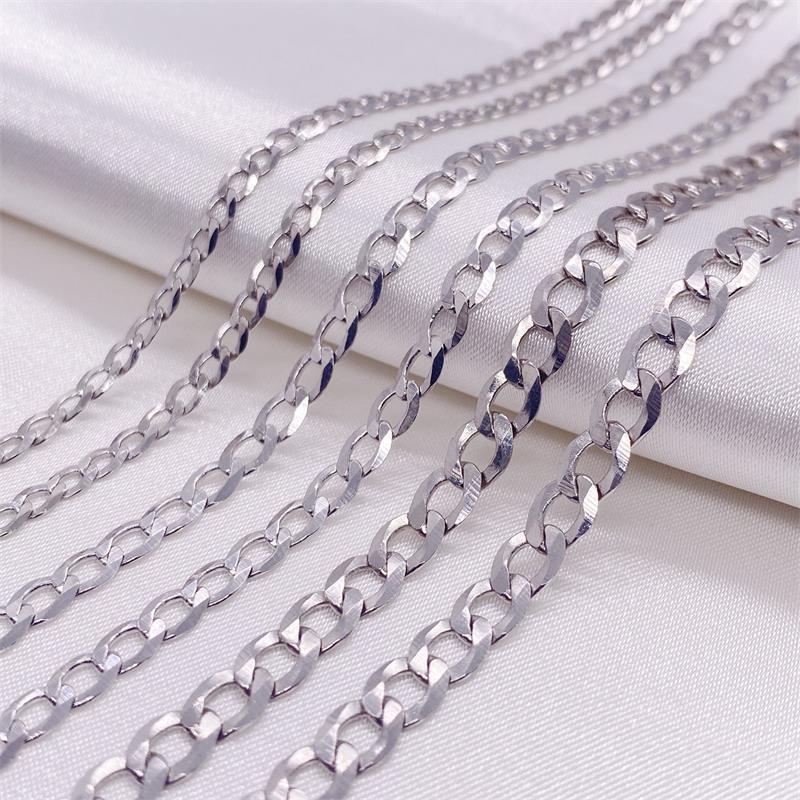 S925 Sterling Silver Simple Trendy Men's Curb Necklace Domineering Cuban Clavicle Chain.
