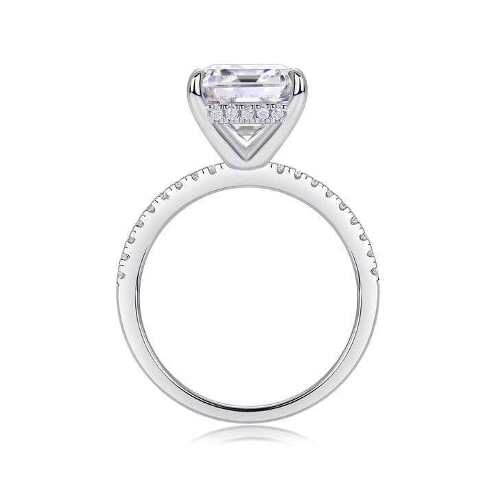 925 Sterling Silver Moissanite Engagement Ring - Emerald Cut Solitaire Ring.