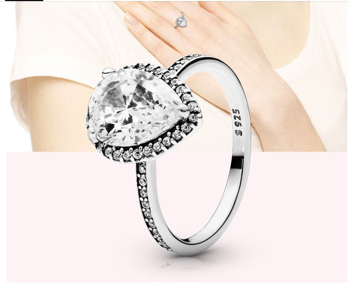 925 STERLING SILVER TEARDROP RING-CRYSTAL HALO RING FOR WOMEN.