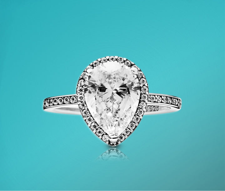 925 STERLING SILVER TEARDROP RING-CRYSTAL HALO RING FOR WOMEN.