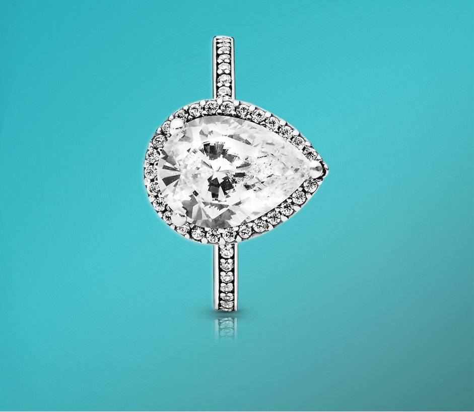 925 STERLING SILVER TEARDROP RING-CRYSTAL HALO RING FOR WOMEN.