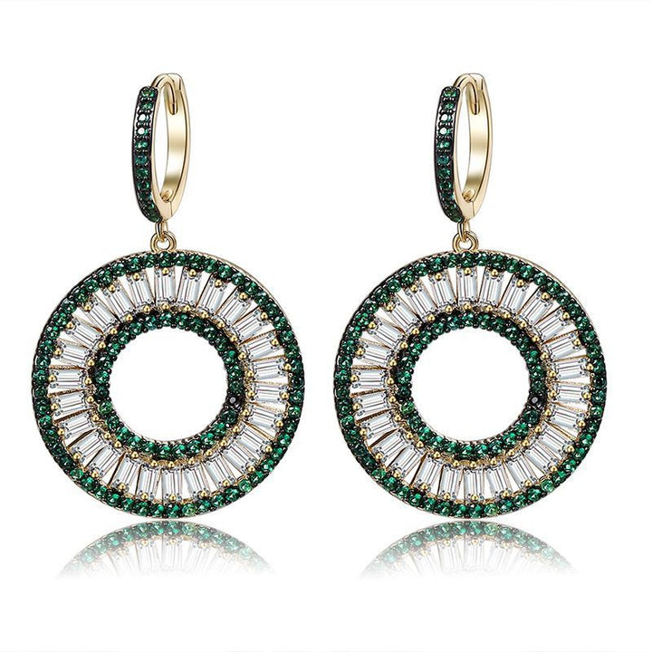 925 Sterling Silver Green Crystal Hoop Earrings - Circle Drop Earrings.