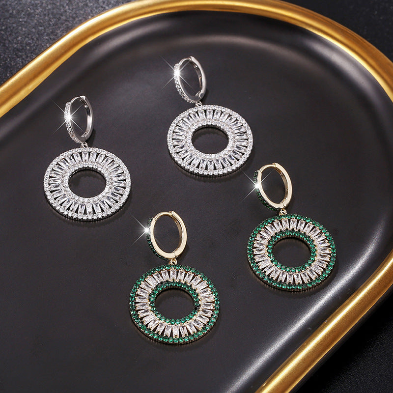 925 Sterling Silver Green Crystal Hoop Earrings - Circle Drop Earrings.