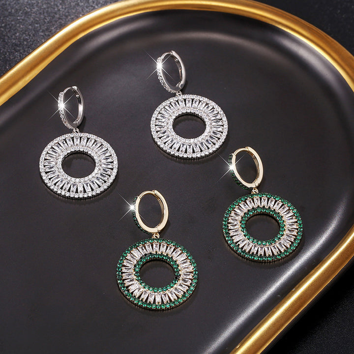 925 Sterling Silver Green Crystal Hoop Earrings - Circle Drop Earrings.