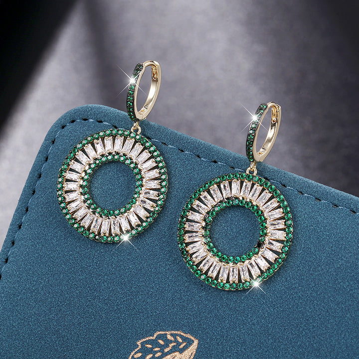 925 Sterling Silver Green Crystal Hoop Earrings - Circle Drop Earrings.