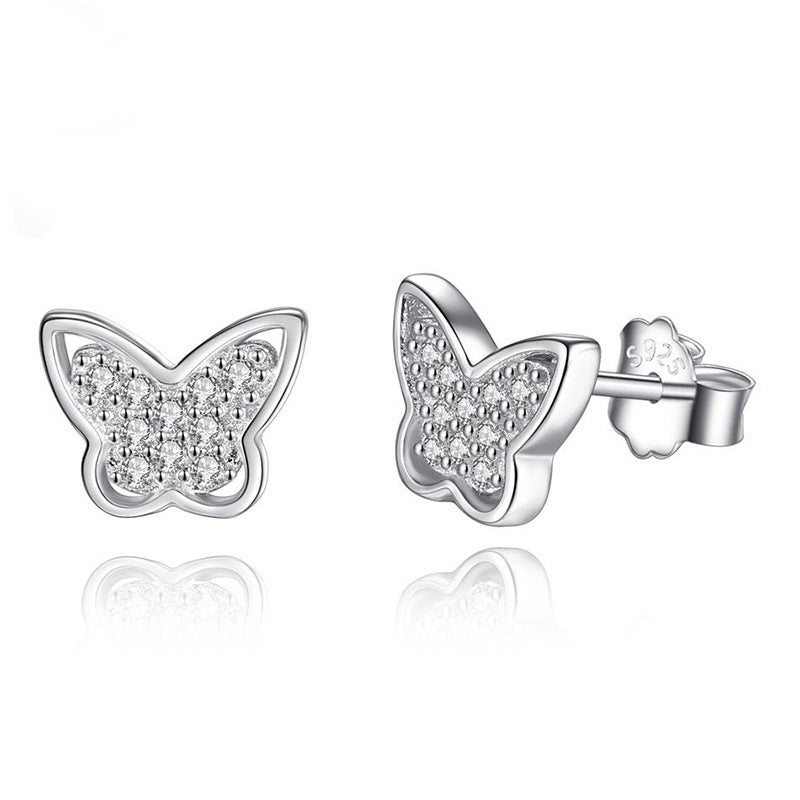 Sterling Silver Diamond Butterfly Earrings Earrings Sterling Silver Women's Children's Earrings.