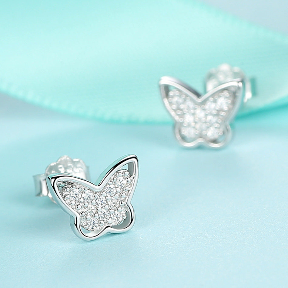 Sterling Silver Diamond Butterfly Earrings Earrings Sterling Silver Women's Children's Earrings.