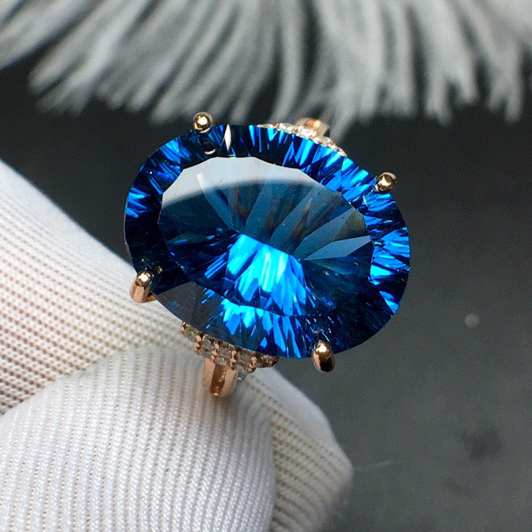Blue Topaz Style Ring 925 Sterling Silver Rose Gold Women