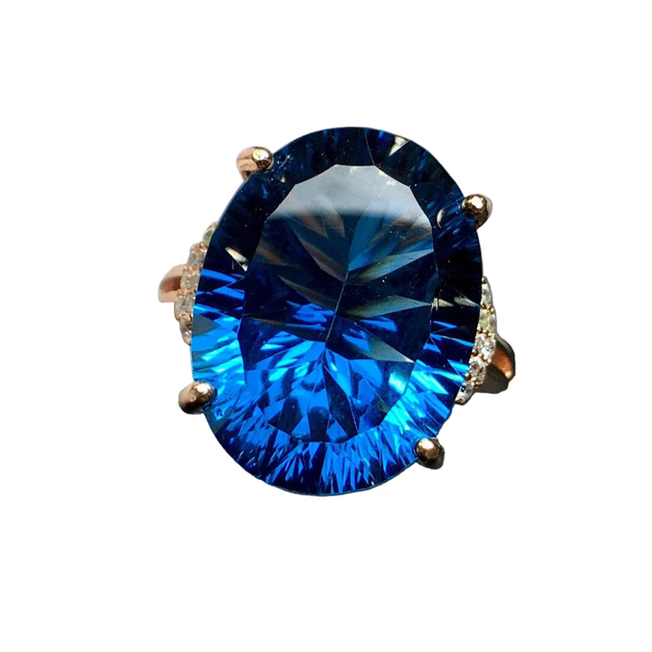 Blue Topaz Style Ring 925 Sterling Silver Rose Gold Women