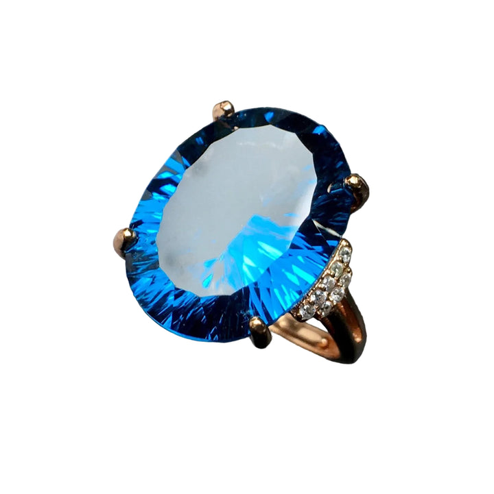 Blue Topaz Style Ring 925 Sterling Silver Rose Gold Women