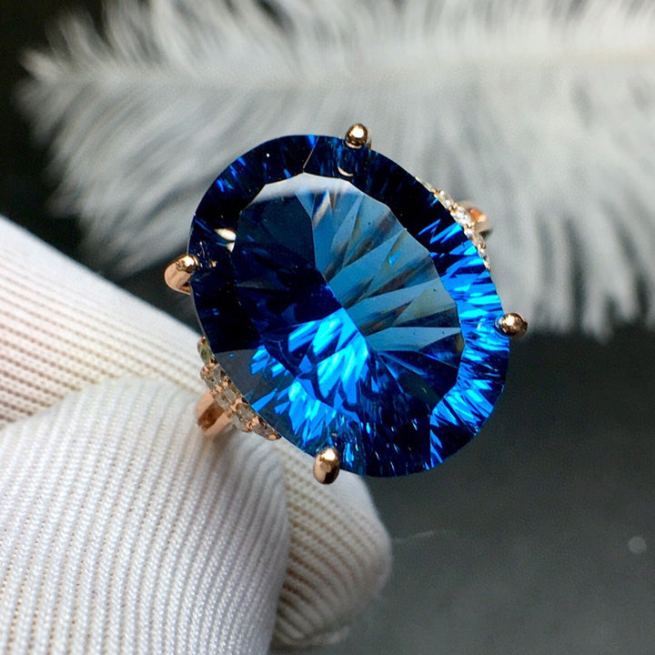 Blue Topaz Style Ring 925 Sterling Silver Rose Gold Women
