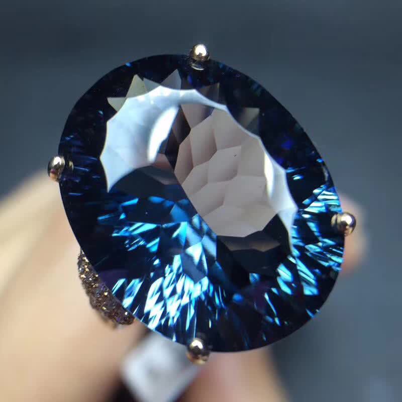 Blue Topaz Style Ring 925 Sterling Silver Rose Gold Women