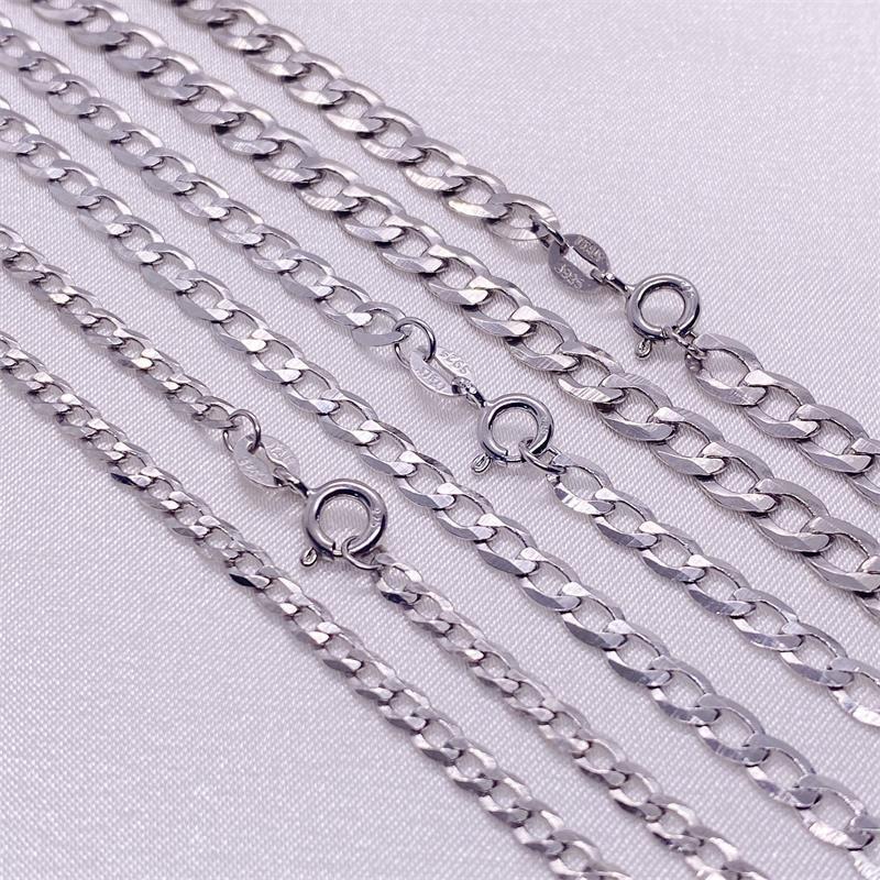 S925 Sterling Silver Simple Trendy Men's Curb Necklace Domineering Cuban Clavicle Chain.