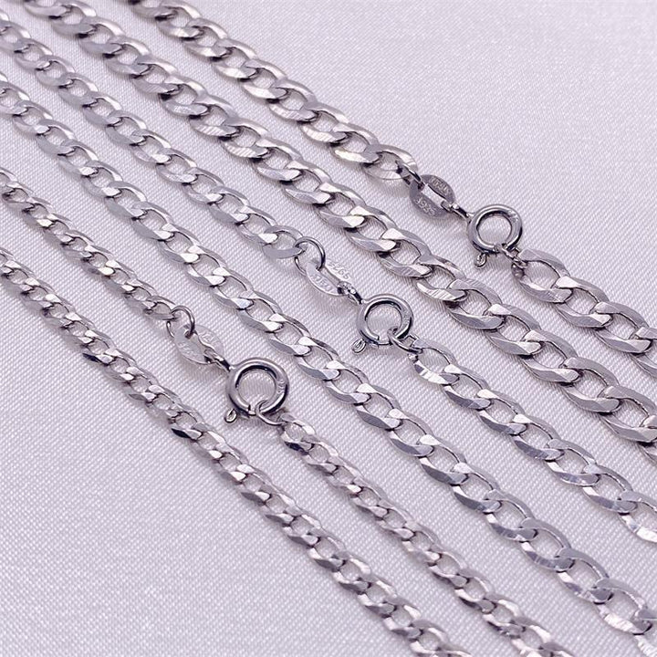 S925 Sterling Silver Simple Trendy Men's Curb Necklace Domineering Cuban Clavicle Chain.
