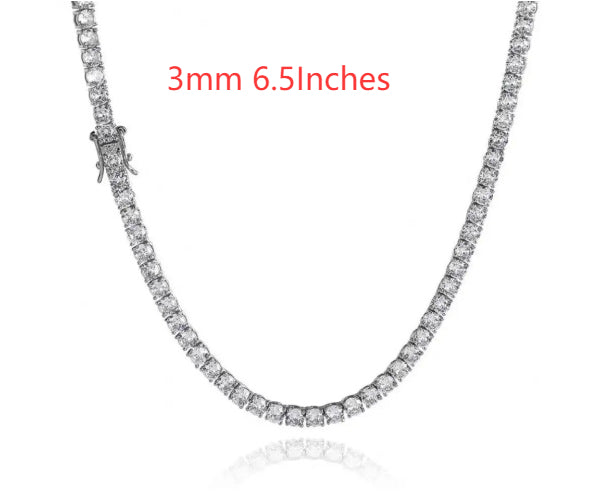 Tennis Chain 925 Silver CZ Stones 3mm 4mm 5mm Hip Hop Unisex