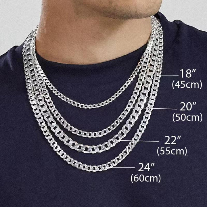 S925 Sterling Silver Simple Trendy Men's Curb Necklace Domineering Cuban Clavicle Chain.