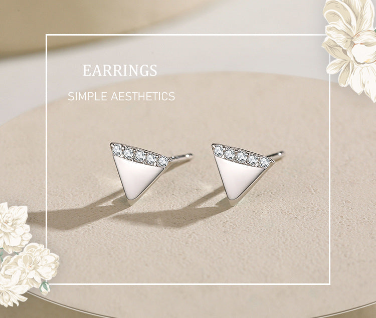 S925 Sterling Silver Micro Diamond Triangle Earrings