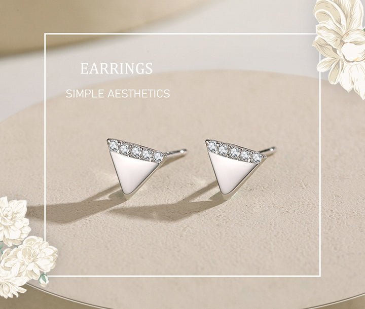 S925 Sterling Silver Micro Diamond Triangle Earrings