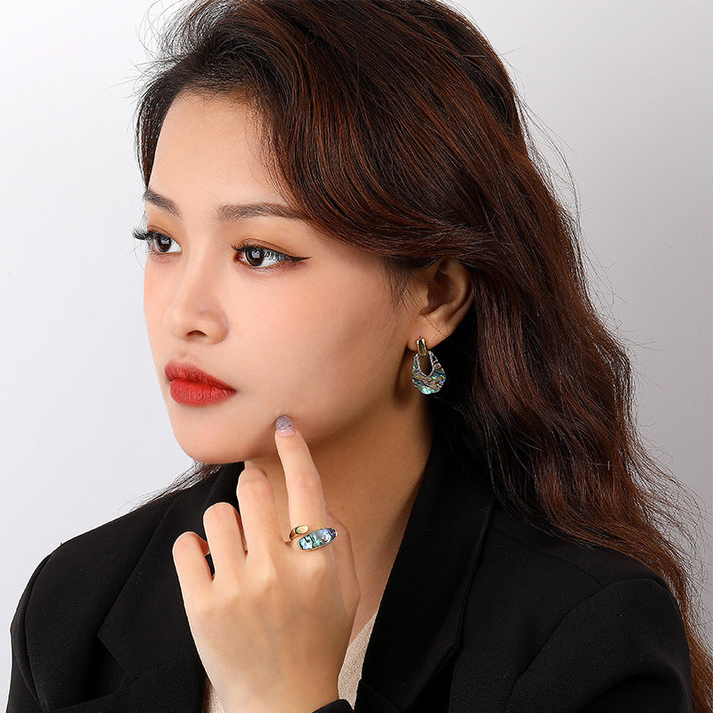 925 Sterling Silver Abalone Shell Earrings - Iridescent Paua Shell Drop Earrings.