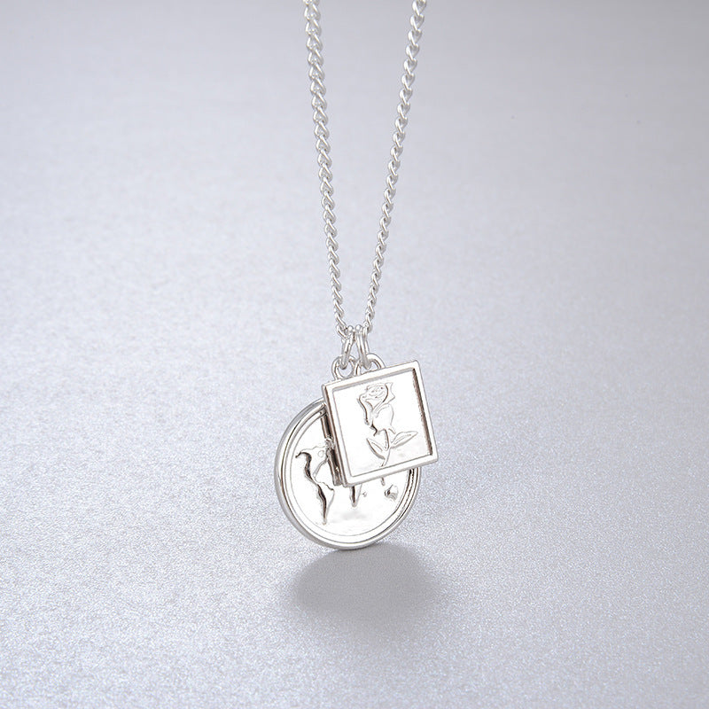 Retro Rose Coin Pendant - 925 Silver or Gold Plated Necklace for Women