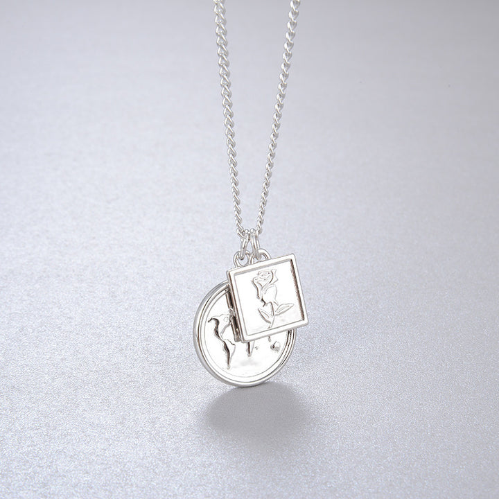 Retro Rose Coin Pendant - 925 Silver or Gold Plated Necklace for Women