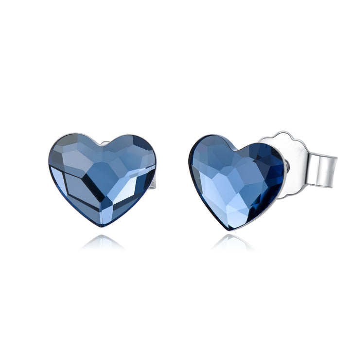 Blue Heart Crystal Stud Earrings 925 Silver Sensitive Ears