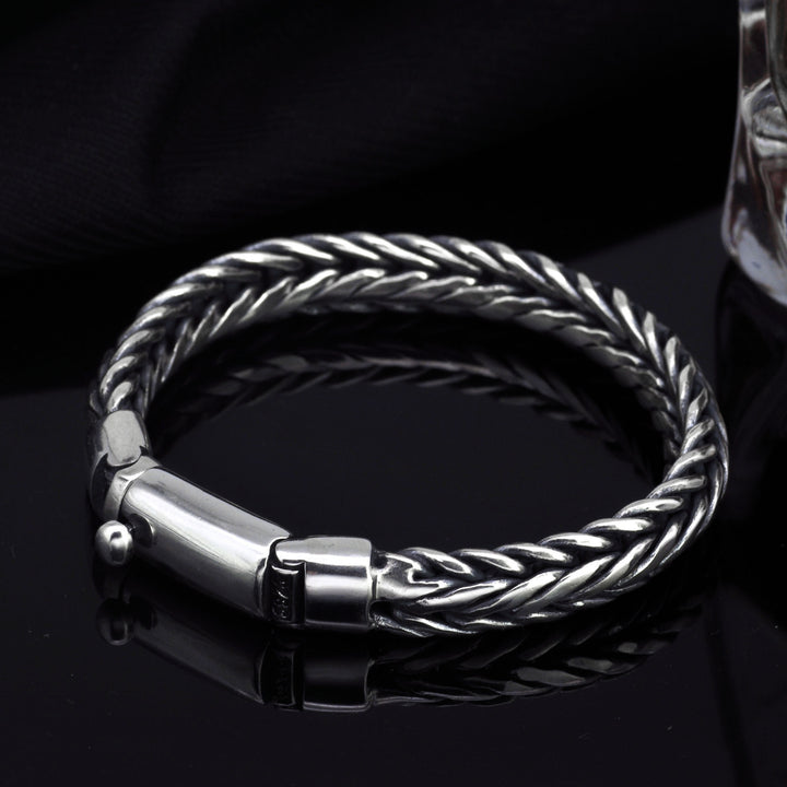 Heavy 925 Silver Woven Bracelet for Men with Lock | Banabella.