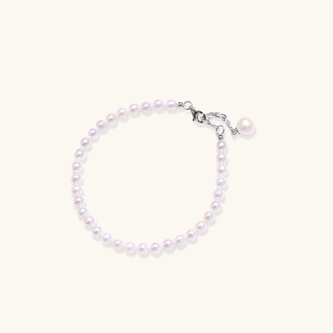 Pearl whisper bracelet rhodium plated 925 sterling silver with freshwater pearl drop charm