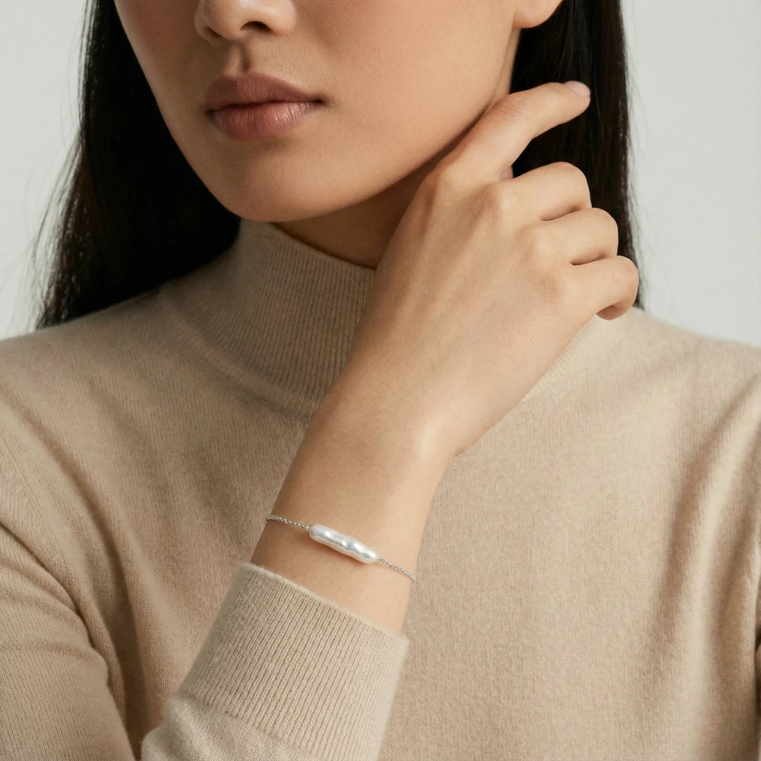 Baroque Pearl 925 Silver Bracelet | Single Chain Dainty