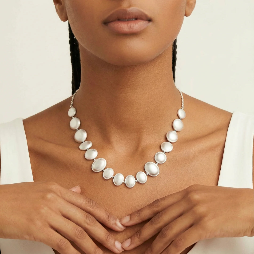 Lunar Pearl Arc Necklace | Statement Bib | 925 Sterling Silver Pearl Necklace