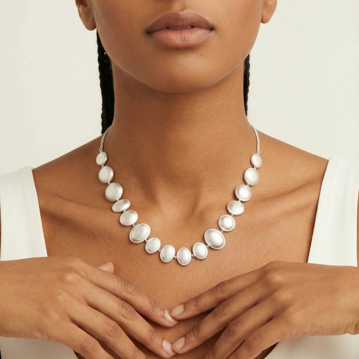 Lunar Pearl Arc Necklace | Statement Bib | 925 Sterling Silver Pearl Necklace
