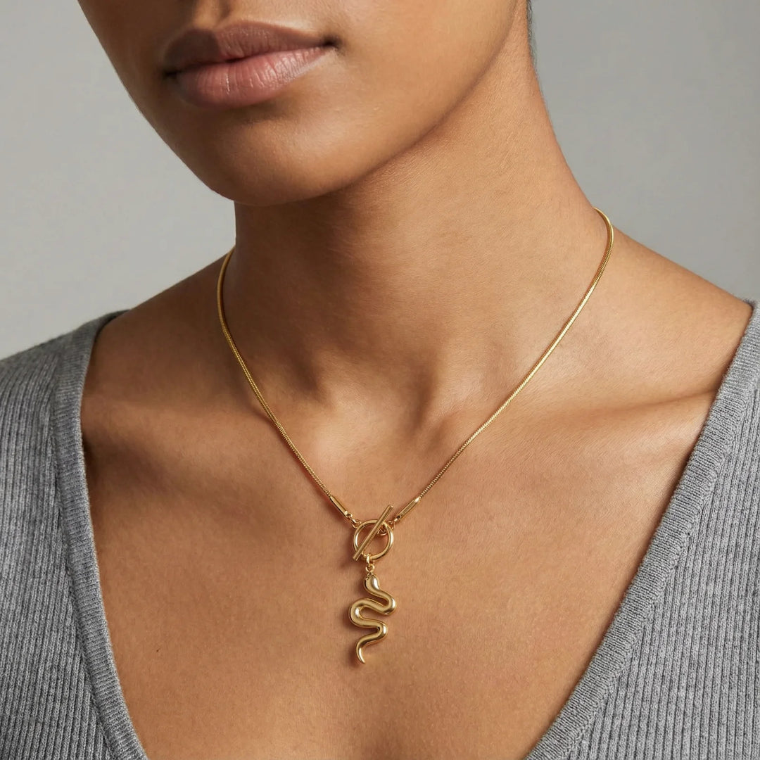 Serpent Power Necklace | Snake Pendant | 14K Gold Plated Stainless Steel