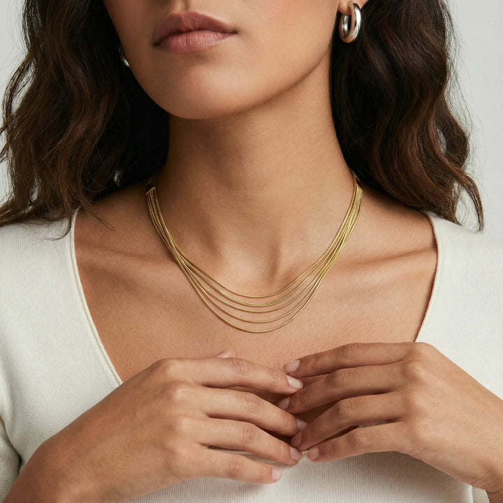 Golden Hour 7-Strand Layered Necklace | 14K Gold Plated | Banabella
