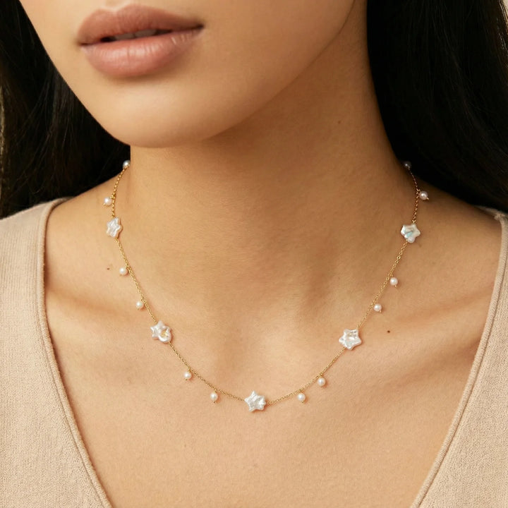 Celestial Pearl Stars Necklace | 18K Gold Vermeil | 925 Silver Base