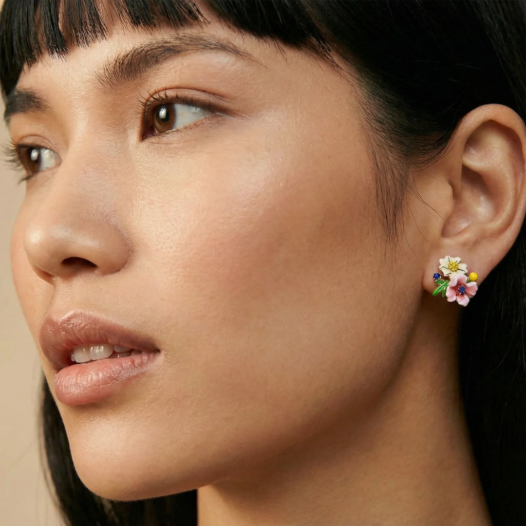 Garden Party Studs | Hand-Painted Floral Enamel | 18K Gold Plated Eco-Brass