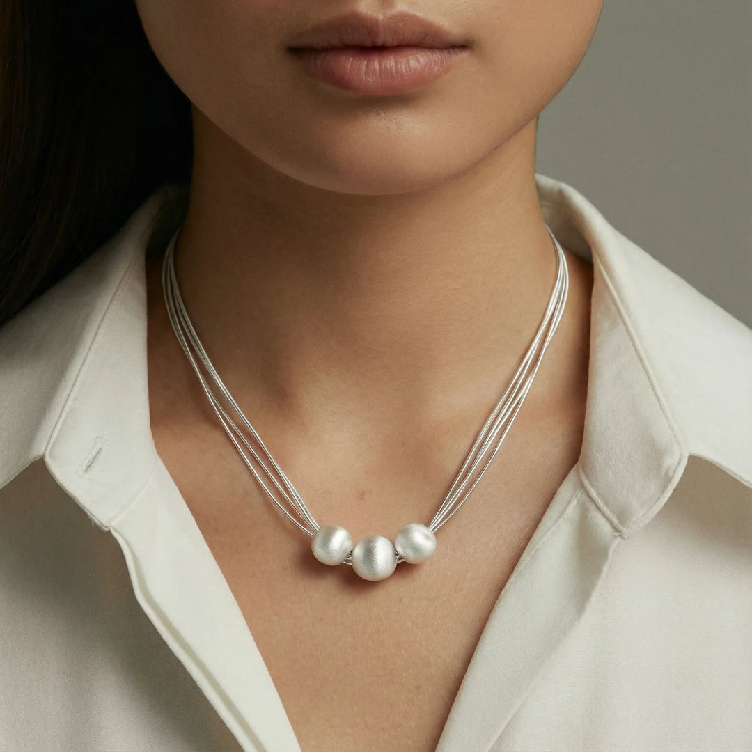 Silver Strand Layers Necklace | Multi-Chain 925 Sterling Silver | Adjustable