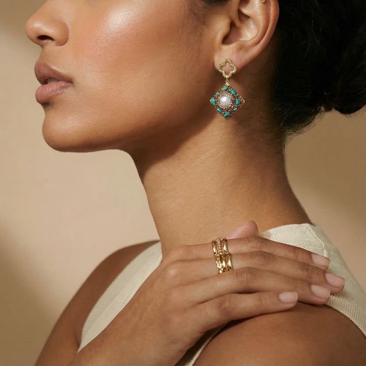 Elegant Moroccan gold plated dreams drop earrings, perfect accessory for a sophisticated look and timeless style.