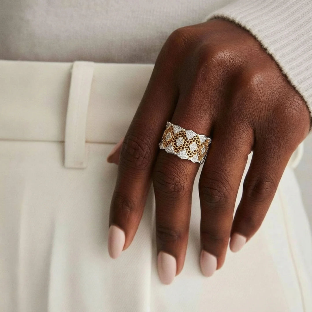 Honeycomb Crystal Ring | 18K Gold Plated Eco-Brass | Adjustable