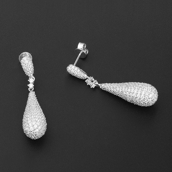 Long Teardrop 925 Silver 18K White Gold Plated Earrings