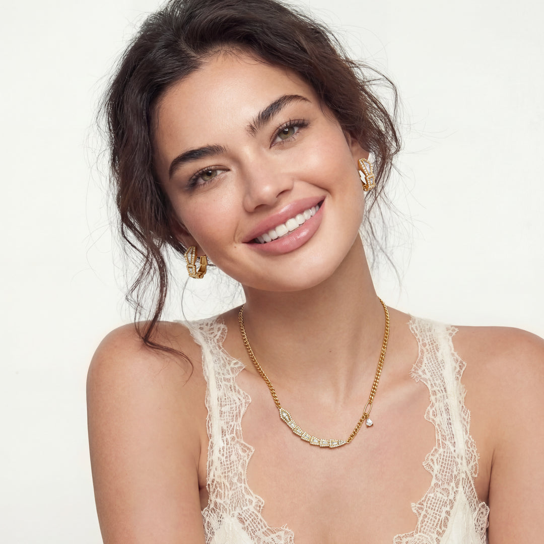 Geometric Luxe Jewelry Set | Necklace & Earrings | 14K Gold Plated | CZ Diamonds