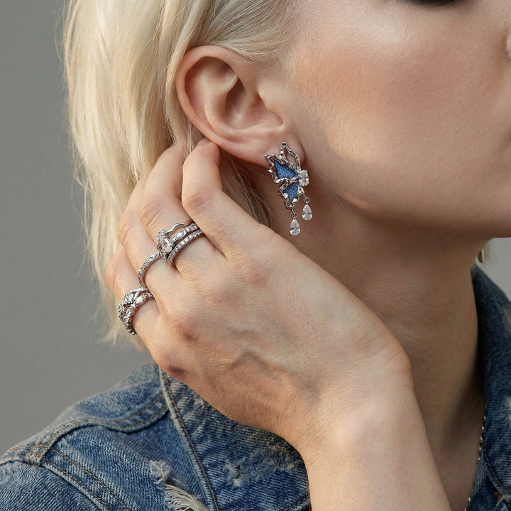 Upcycled Denim Butterfly Studs | White Gold Plated | Sustainable Earrings