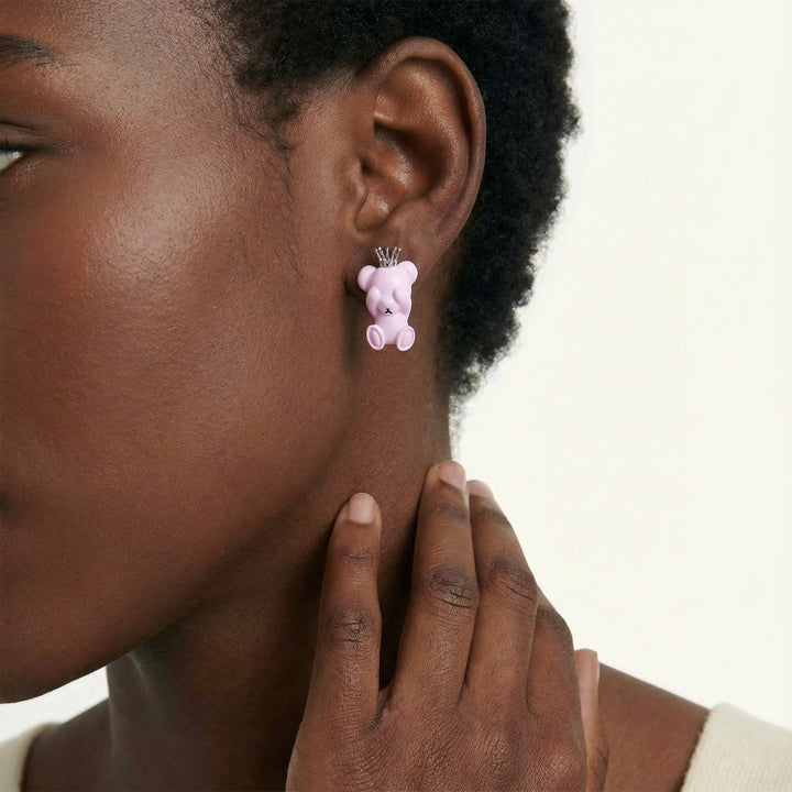 Crown Princess Bear Studs | White Gold Eco-Brass | Lavender Bear Earrings